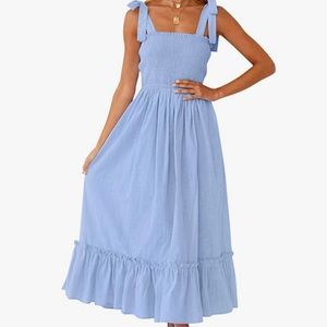 Summer Boho Square Neck Solid Color Ruffle A Line Beach Long Maxi Dress